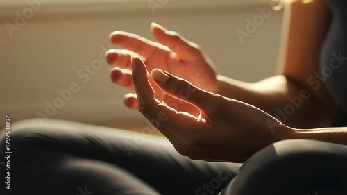 Wallpaper Mural Close-up of hands in a meditative gesture, illuminated by soft natural light in a serene indoor setting Torontodigital.ca