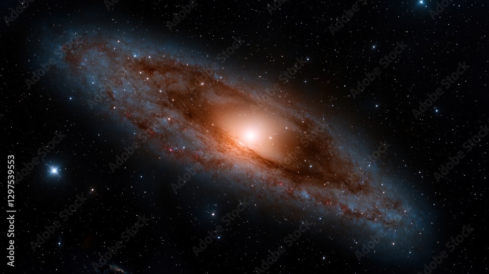 Fototapeta premium Stunning view of a spiral galaxy with glowing core, surrounded by distant stars in the universe
