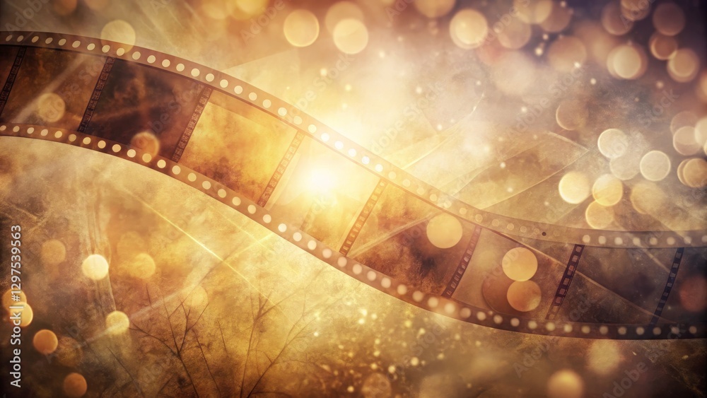 Cinematic Film Reel with Bokeh Lights and Soft Golden Glow Cinematic Film Reel with Bokeh Lights and Soft Golden Glow