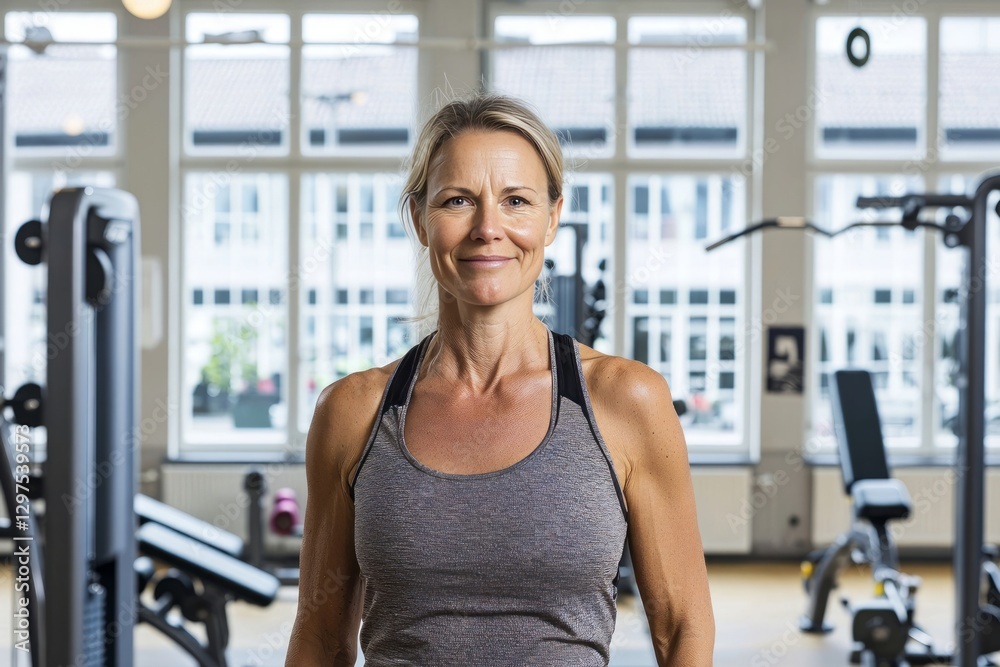 Portrait of smiling Middle aged woman working out gym fitness healthy lifestyle gym fitness for seniors, healthy aging, active lifestyle Portrait of smiling Middle aged woman working out gym fitness healthy lifestyle gym fitness for seniors, healthy aging, active lifestyle