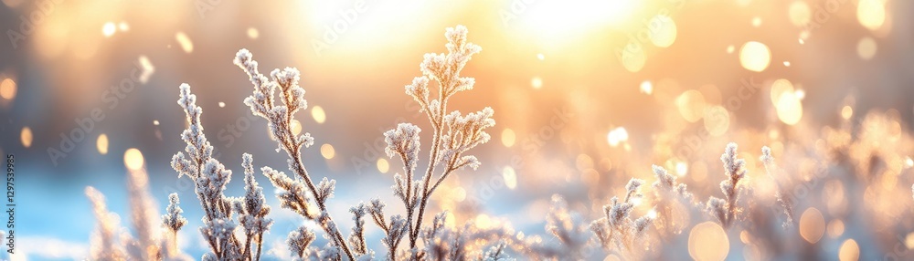 ** .Frosty Winter Morning with Sunlit Snow-Covered Plants and Sparkling Bokeh in a Serene Natural Landscape..** ** .Frosty Winter Morning with Sunlit Snow-Covered Plants and Sparkling Bokeh in a Serene Natural Landscape..**