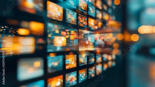 Analyzing digital data trends modern office infographics tech environment close-up view visualization concepts