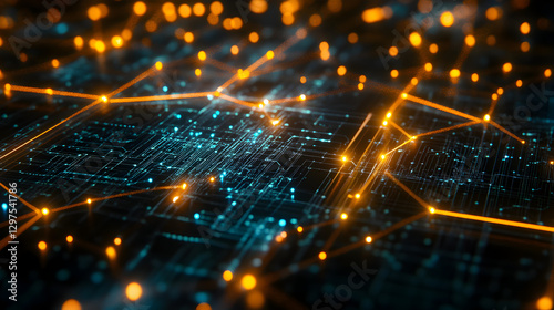 network with glowing blockchain chains and fast data transfer 