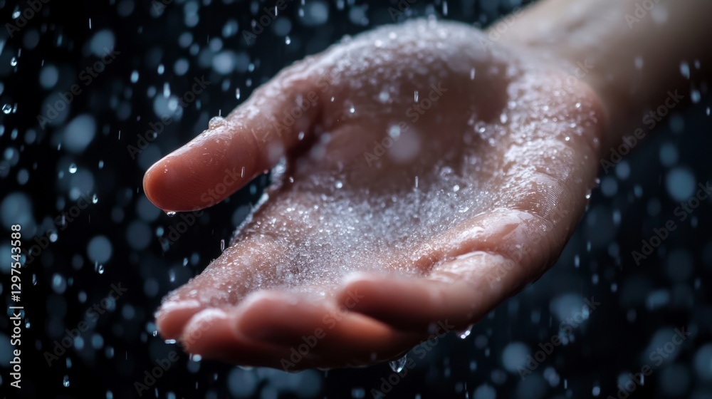 Fototapeta premium Hand capturing isolated rain drops generative ai