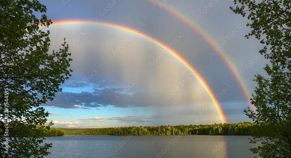 Naklejka premium rainbow over the river