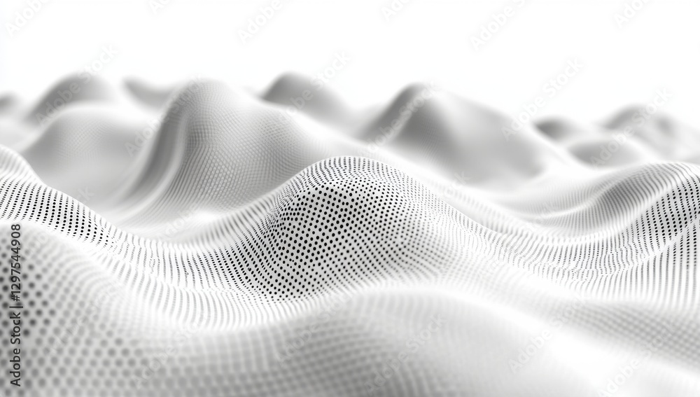 © idharmaian - Abstract digital landscape, monochrome waves, dotted texture, white background © idharmaian - Abstract digital landscape, monochrome waves, dotted texture, white background