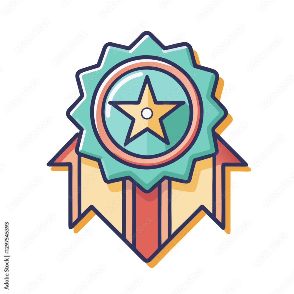 Star Ribbon Award Badge Vector Illustration, A vector illustration of a star ribbon award badge with a ribbon and circular design, symbolizing achievement and recognition.
Star Ribbon Award Badge Vector Illustration, A vector illustration of a star ribbon award badge with a ribbon and circular design, symbolizing achievement and recognition.
