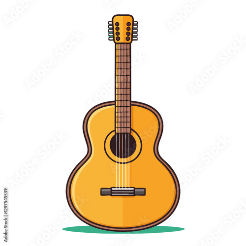 Front View Acoustic Guitar Vector Illustration, A vector illustration of an acoustic guitar from the front, highlighting its body, sound hole, and strings.

