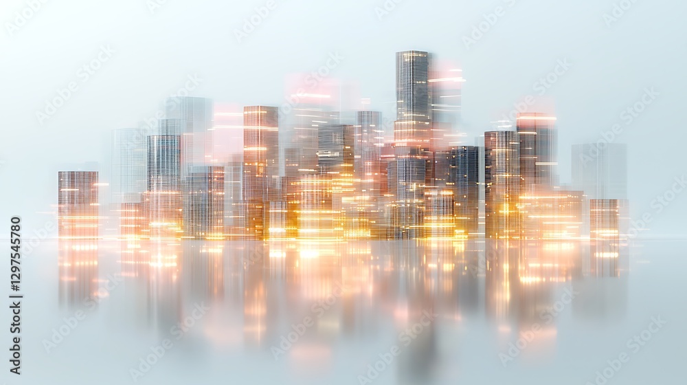 Fototapeta premium Dynamic urban skyline at dusk cityscape photography modern architecture reflective environment aesthetic viewpoint