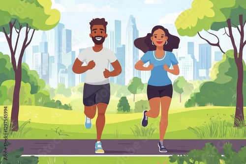 Happy Couple Running Together in the Park.