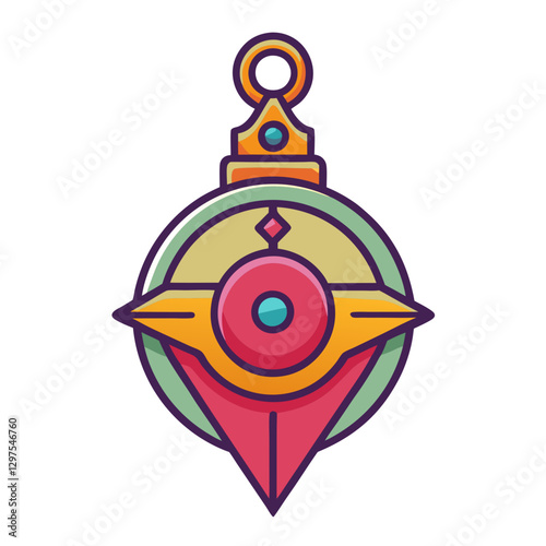 Vibrant Geometric Pendant Necklace Vector Illustration, A colorful vector illustration of a geometric pendant necklace with a bold design, featuring vibrant shapes and decorative elements.
