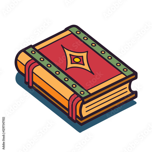 Antique Book Vector Illustration, A detailed vector illustration of an antique book with a decorative cover and classic binding, featuring vibrant colors.
