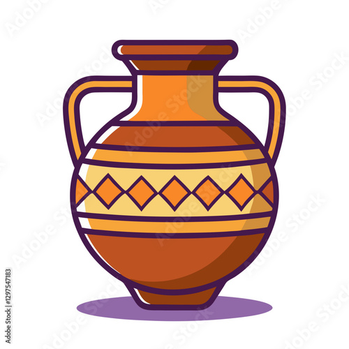 Diamond Pattern Ancient Pottery Vase Vector, A vibrant vector illustration of an ancient pottery vase with diamond-shaped patterns and traditional design elements.
