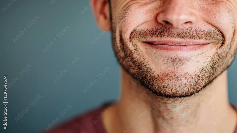 Obraz premium Close-Up of a Smiling Person's Face with Subtle Expression and Detail