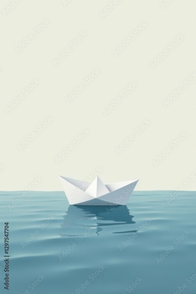 A solitary paper boat serenely floats on calm, tranquil waters under a pale sky, symbolizing dreams, hope, and the journey ahead. A solitary paper boat serenely floats on calm, tranquil waters under a pale sky, symbolizing dreams, hope, and the journey ahead.