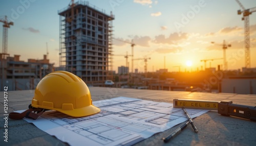 construction workers at sunset