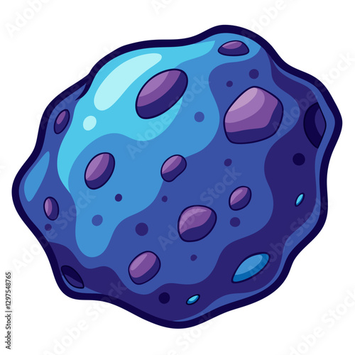 Vector Illustration of a Blue and Purple Asteroid, A colorful vector illustration of a blue and purple asteroid with craters, floating in space.
