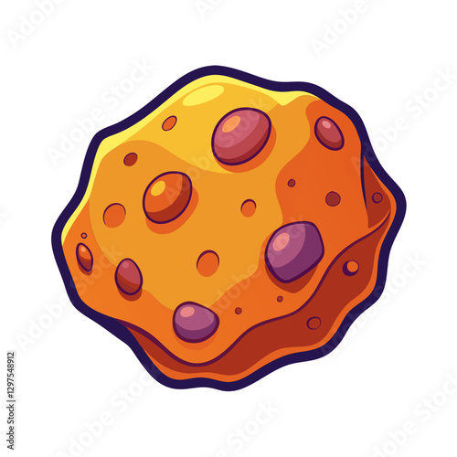 Vector Illustration of a Yellow Space Asteroid, A vibrant vector illustration of a yellow asteroid with purple craters, floating in space.
