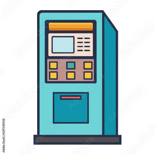 ATM machine vector illustration, Vector illustration of an ATM machine with a display screen, buttons, and card insertion slot, symbolizing banking and transactions.
