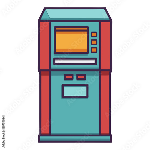 ATM machine vector illustration, Vector illustration of an ATM machine with a screen and card insertion slot, representing banking and finance.
