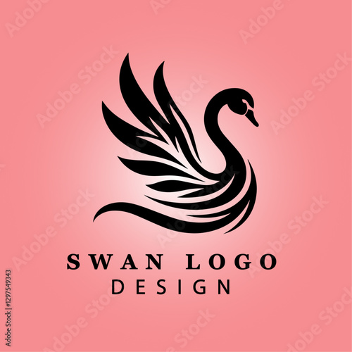 Elegant Black Swan Logo with Wings Spread on Pink Gradient Background for Branding, Luxury, Business, Beauty, and Creative Design Concepts
