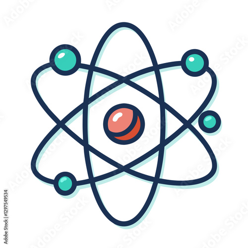 Atomic structure vector illustration, Vector illustration of an atomic structure with electrons orbiting around a central nucleus, representing science and physics.
