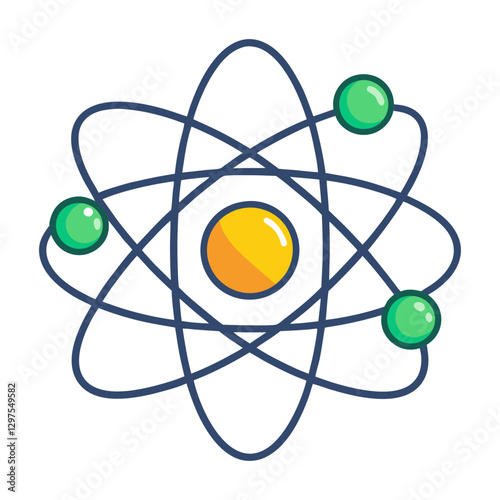 Atom Science Vector Illustration, A vector illustration of an atom with electrons orbiting the nucleus, symbolizing science, physics, or education.
