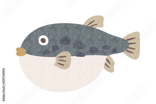 手描き風の泳いでいるフグのイラスト