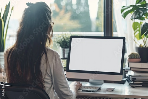 Working Women Use Computer Laptop on Desk, Work From Home Concept, Business Women on Desk