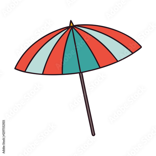 Beach Umbrella with Red and Yellow Colors, A colorful illustration of a beach umbrella with red and yellow stripes, symbolizing sunny beach vacations and outdoor relaxation.
