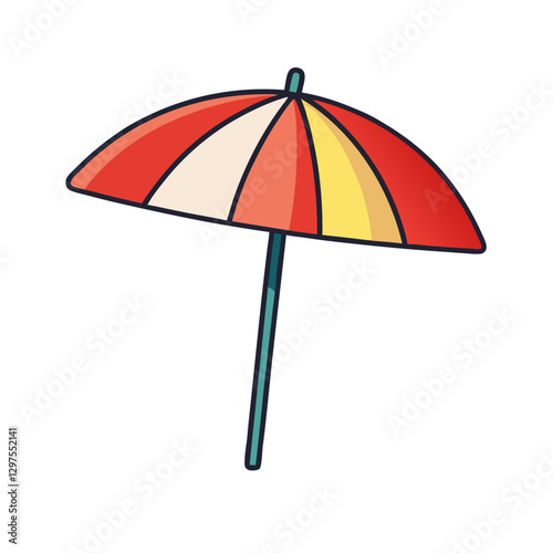 Beach Umbrella with Red and Yellow Colors, A colorful illustration of a beach umbrella with red and yellow stripes, symbolizing sunny beach vacations and outdoor relaxation.
