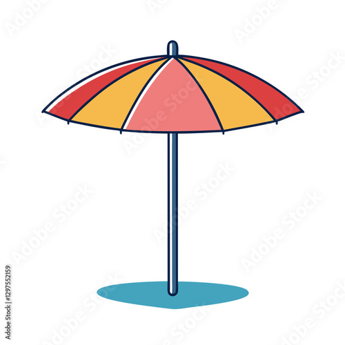 Beach Umbrella with Red and Yellow Colors, A colorful illustration of a beach umbrella with red and yellow stripes, symbolizing sunny beach vacations and outdoor relaxation.
