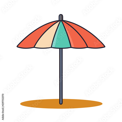 Beach Umbrella with Red and Yellow Colors, A colorful illustration of a beach umbrella with red and yellow stripes, symbolizing sunny beach vacations and outdoor relaxation.
