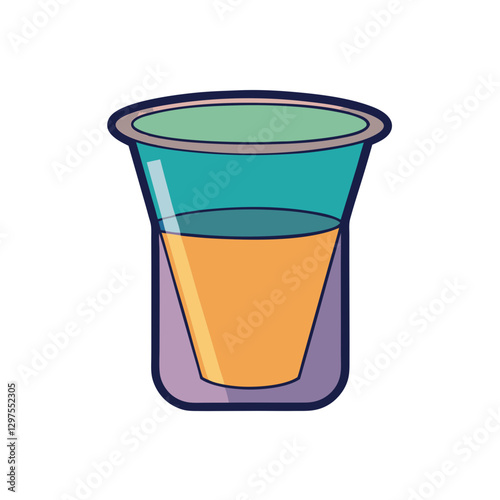 Layered Liquid in Laboratory Beaker, A laboratory beaker with layered liquids, featuring a yellow bottom and turquoise top, symbolizing chemical separation.
