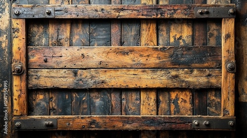 Rustic wooden frame with dark, aged planks.