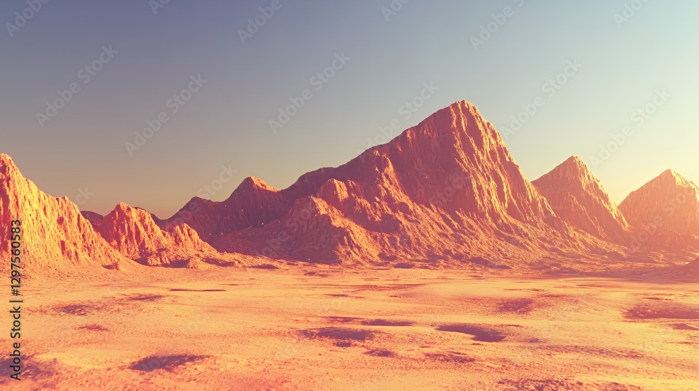 Naklejka premium Orange Desert Mountain Landscape at Sunset