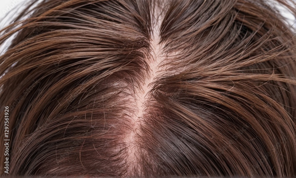 Close Up of Brown Hair with Visible Dandruff and Dry Scalp Close Up of Brown Hair with Visible Dandruff and Dry Scalp
