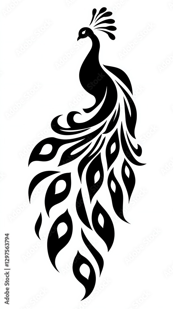 Fototapeta premium Elegant peacock design, white background