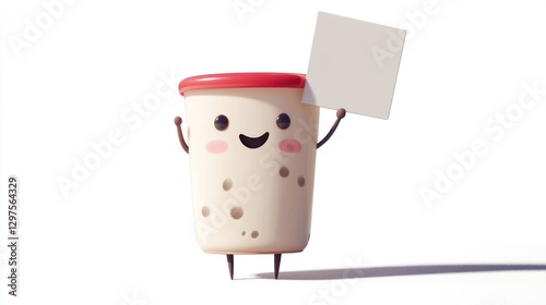 Cartoon of cup and cow milk which has cute composition brings empty board and attracts children to drink milk.