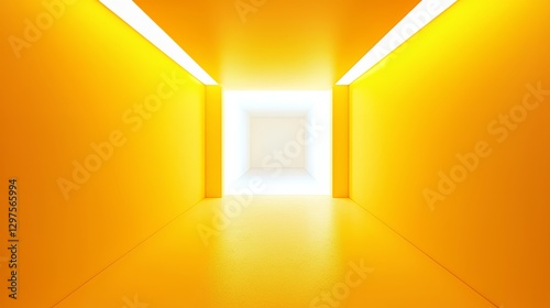 Bright Yellow Corridor with Glowing Light and Minimalist Design