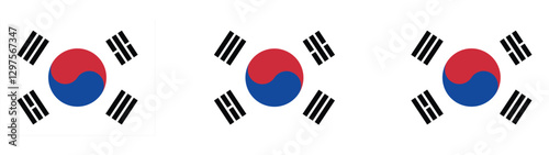 Three variations of the South Korean flag on a white background.