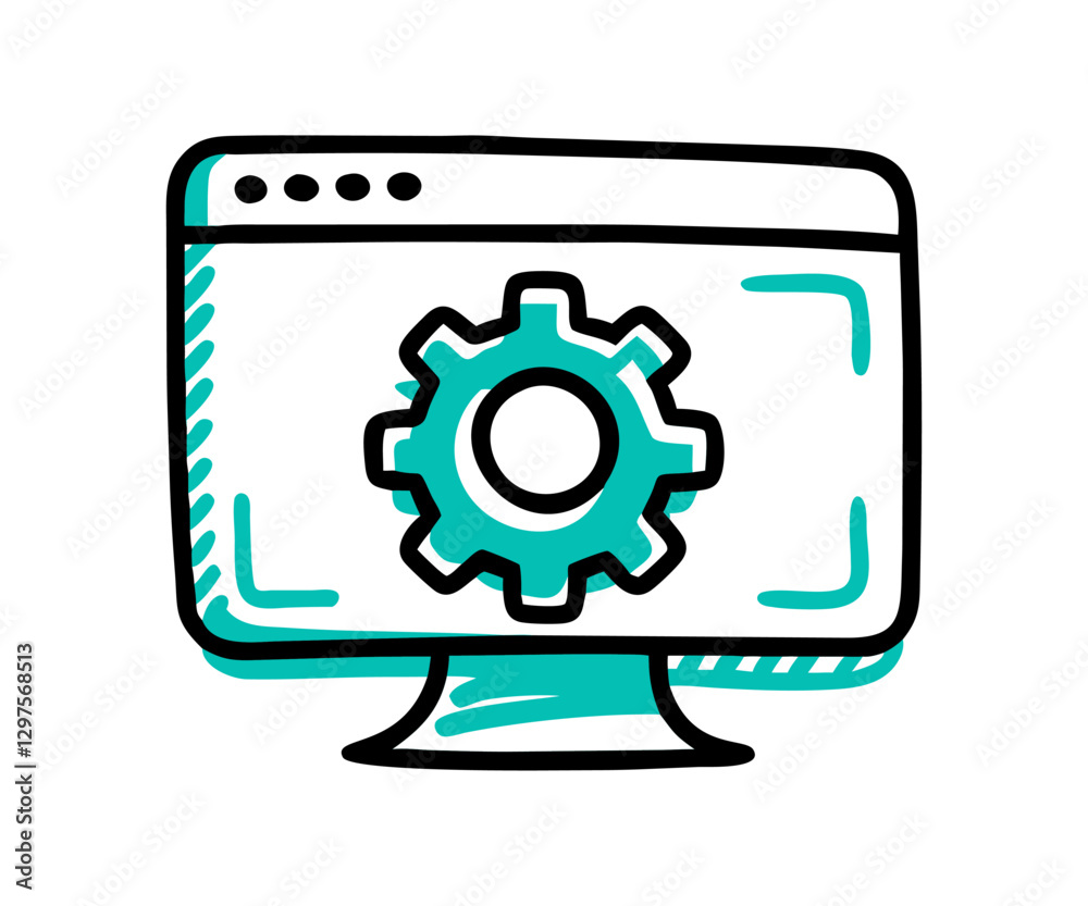 Conceptual diagram of software development, programming, and computer installation. Desktop computer settings - Gears. Conceptual diagram of software development, programming, and computer installation. Desktop computer settings - Gears.