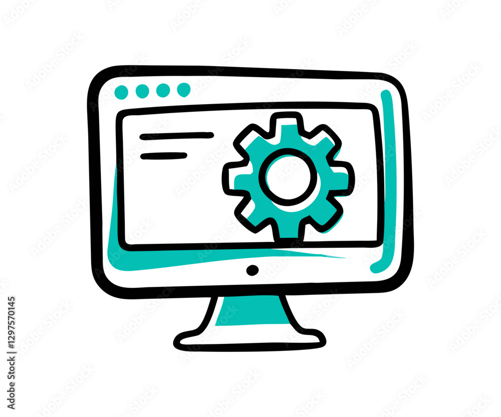 Conceptual diagram of software development, programming, and computer installation. Desktop computer settings - Gears. Conceptual diagram of software development, programming, and computer installation. Desktop computer settings - Gears.