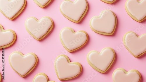 Pink Heart Shaped Cookies On Pink Backgrounds
