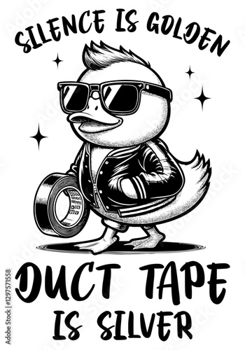Duck is holding a roll of duct tape in his hand. Retro memes, Funny Duck.