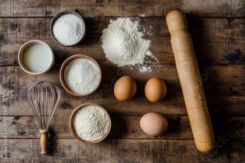 Baking essentials preparation cozy kitchen food photography rustic setting overhead view culinary passion photo