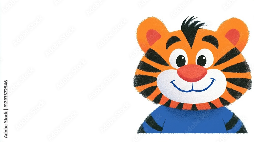 Obraz premium A friendly cartoon tiger is smiling happily in a portrait