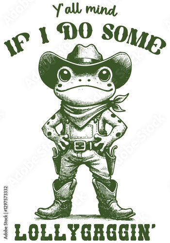 A frog in a cool cowboy outfit, Retro memes, Vintage style.