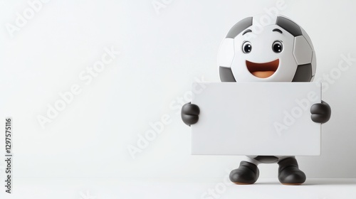 Cartoon character ball smiling on the stadium grass is stunning with empty board background of stadium audience and plain background has competitive message