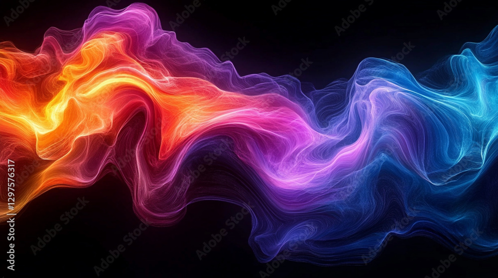 Obraz premium A colorful, wavy line of light that is orange and blue